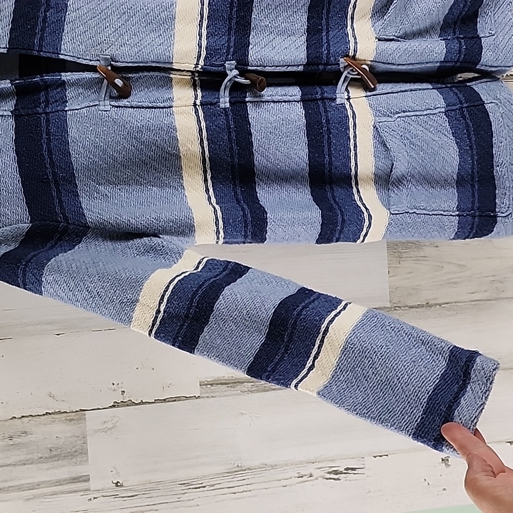 Chaps Denim blue striped hooded cardigan with toggle buttons coastal Size Medium - Picture 4 of 8